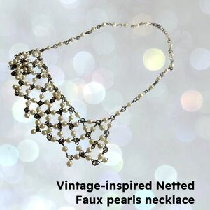 👍*VGUC* UNKNOWN | 23 cm | Elegant Vintage-inspired netted faux pearl necklace
